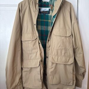 Men's Tan Field Jacket with Green Plaid Lining